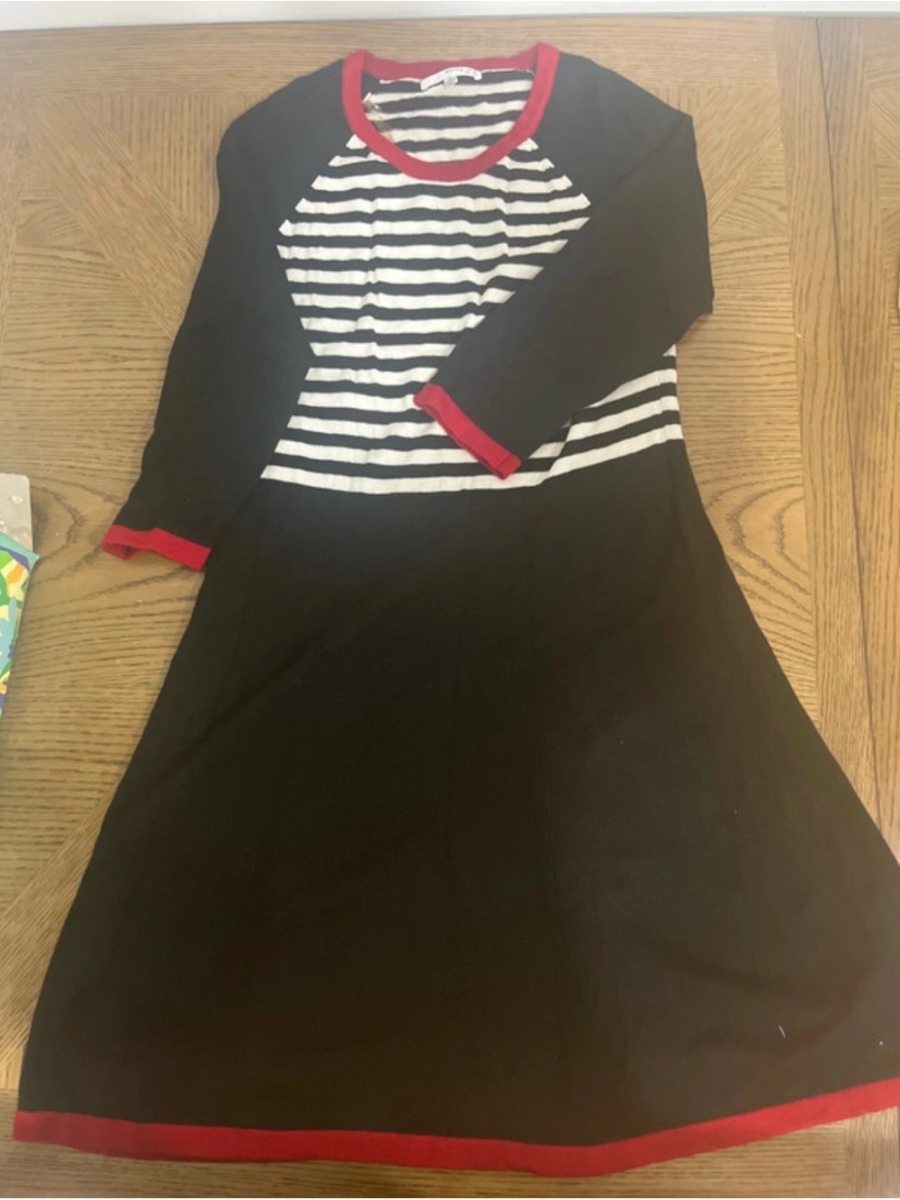 Studio One Black and White Striped Dress with Red Trim